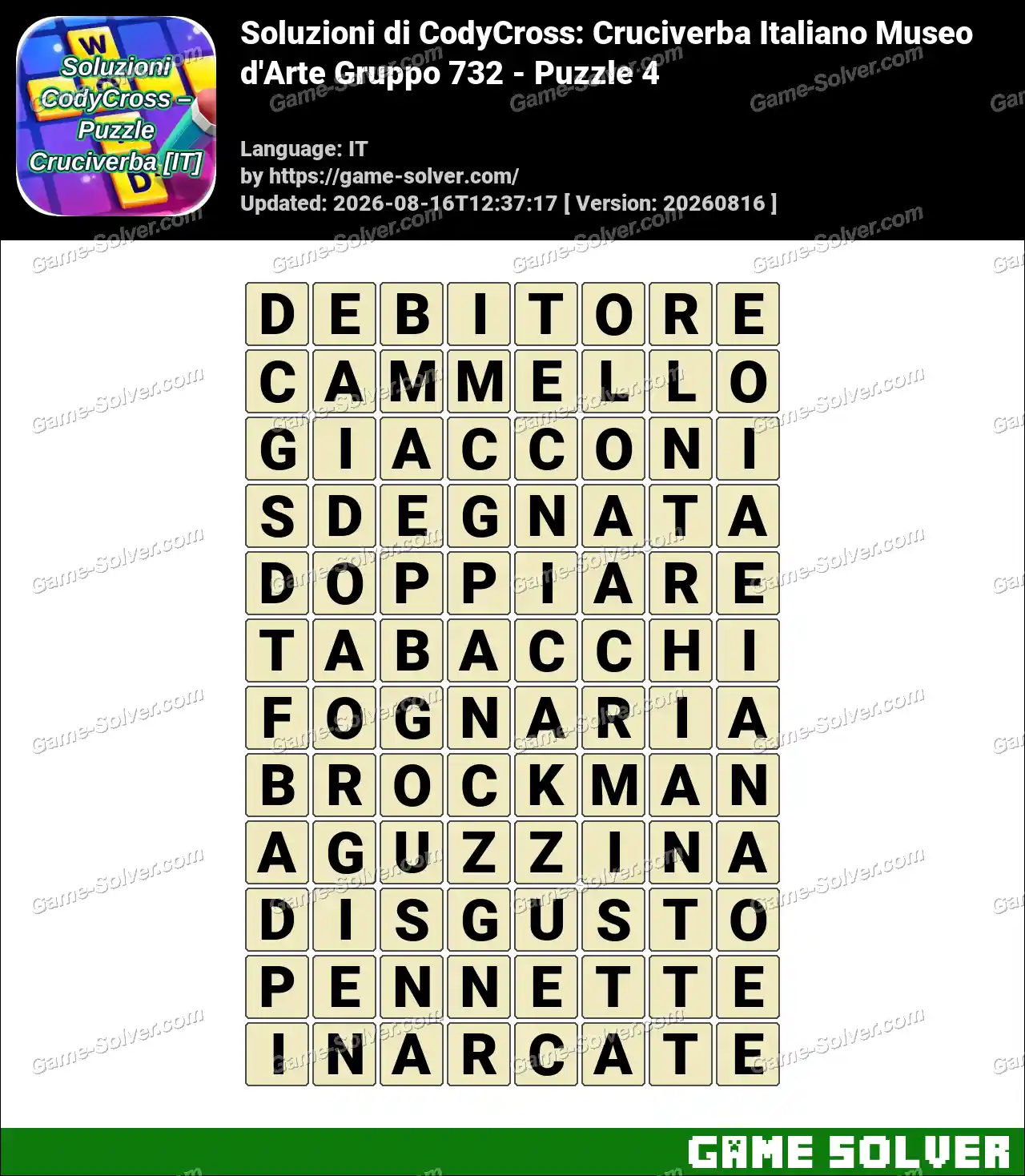 Soluzioni di CodyCross: Cruciverba Italiano Museo d’Arte Gruppo 732 – Puzzle 4